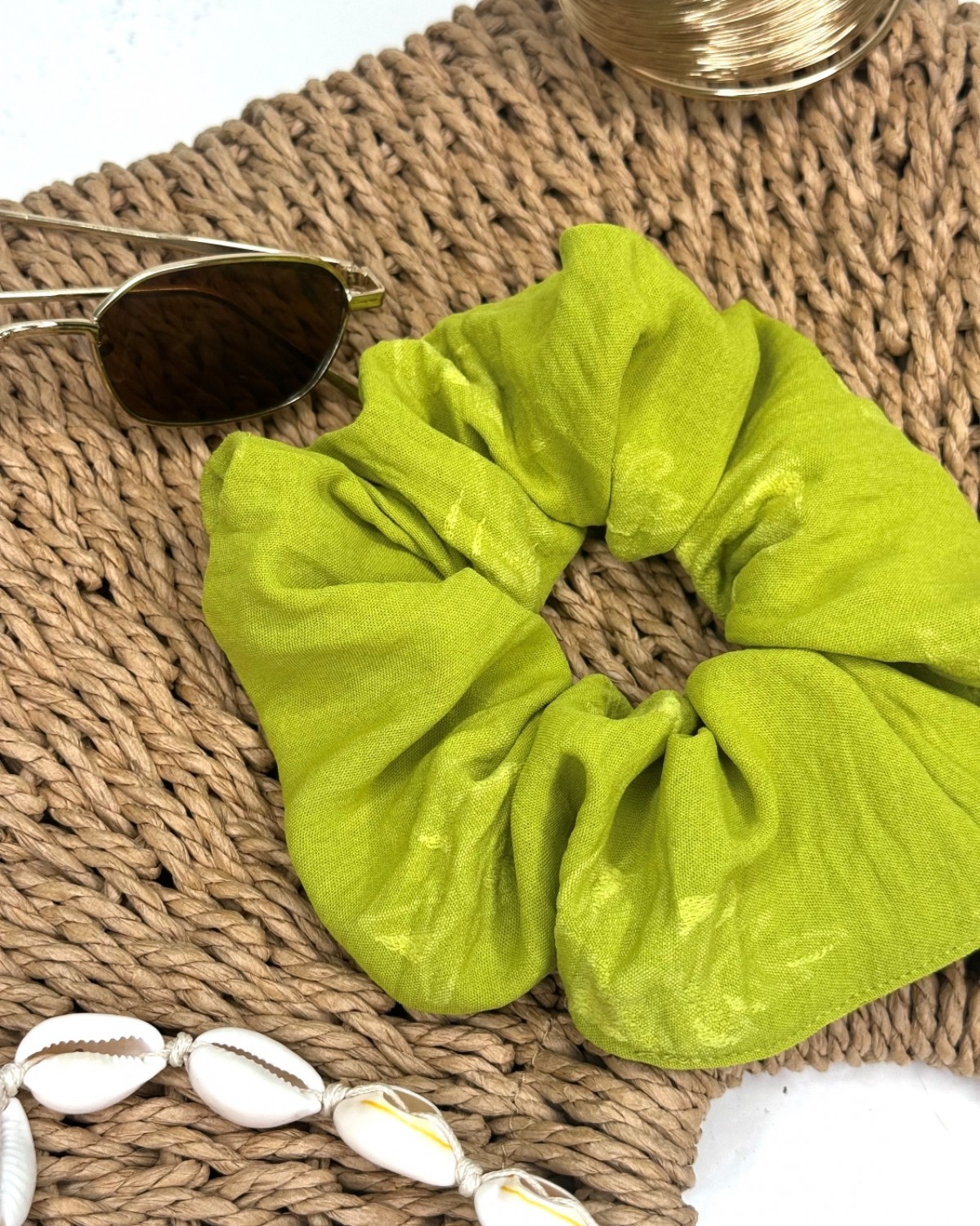 Scrunchie Με Ανάγλυφο Ύφασμα Lime