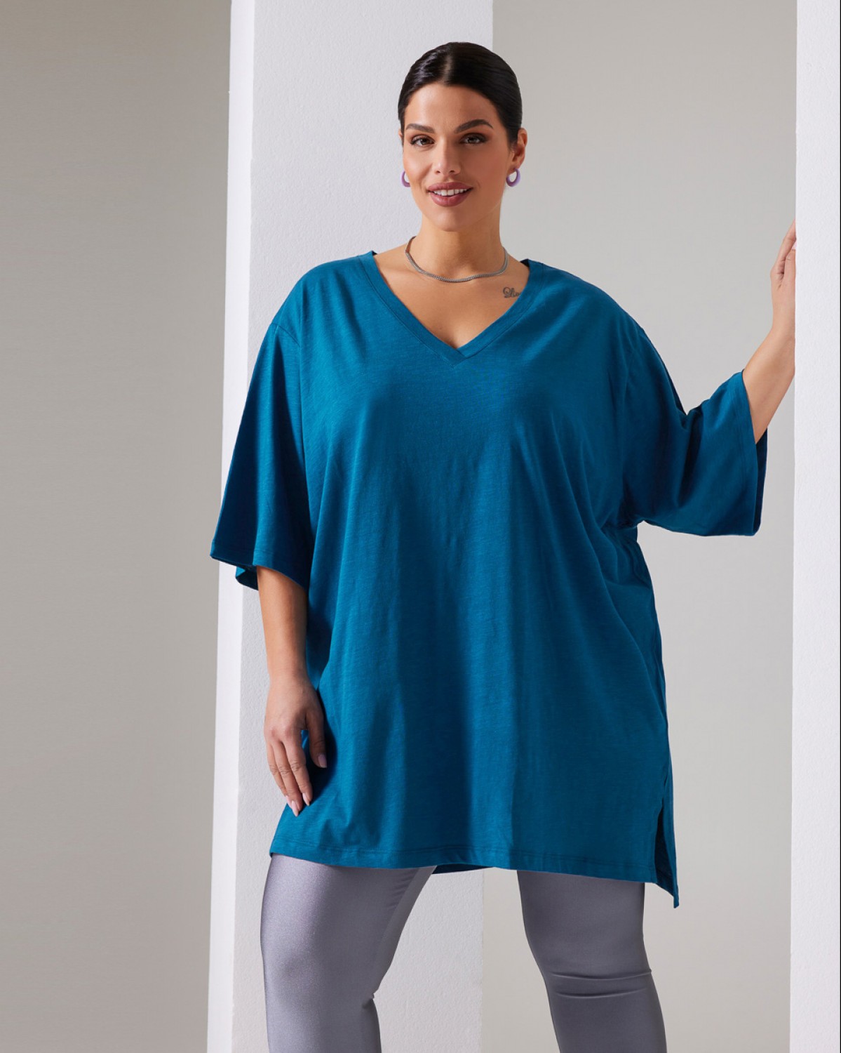 Τ-Shirt Oversized Πετρόλ