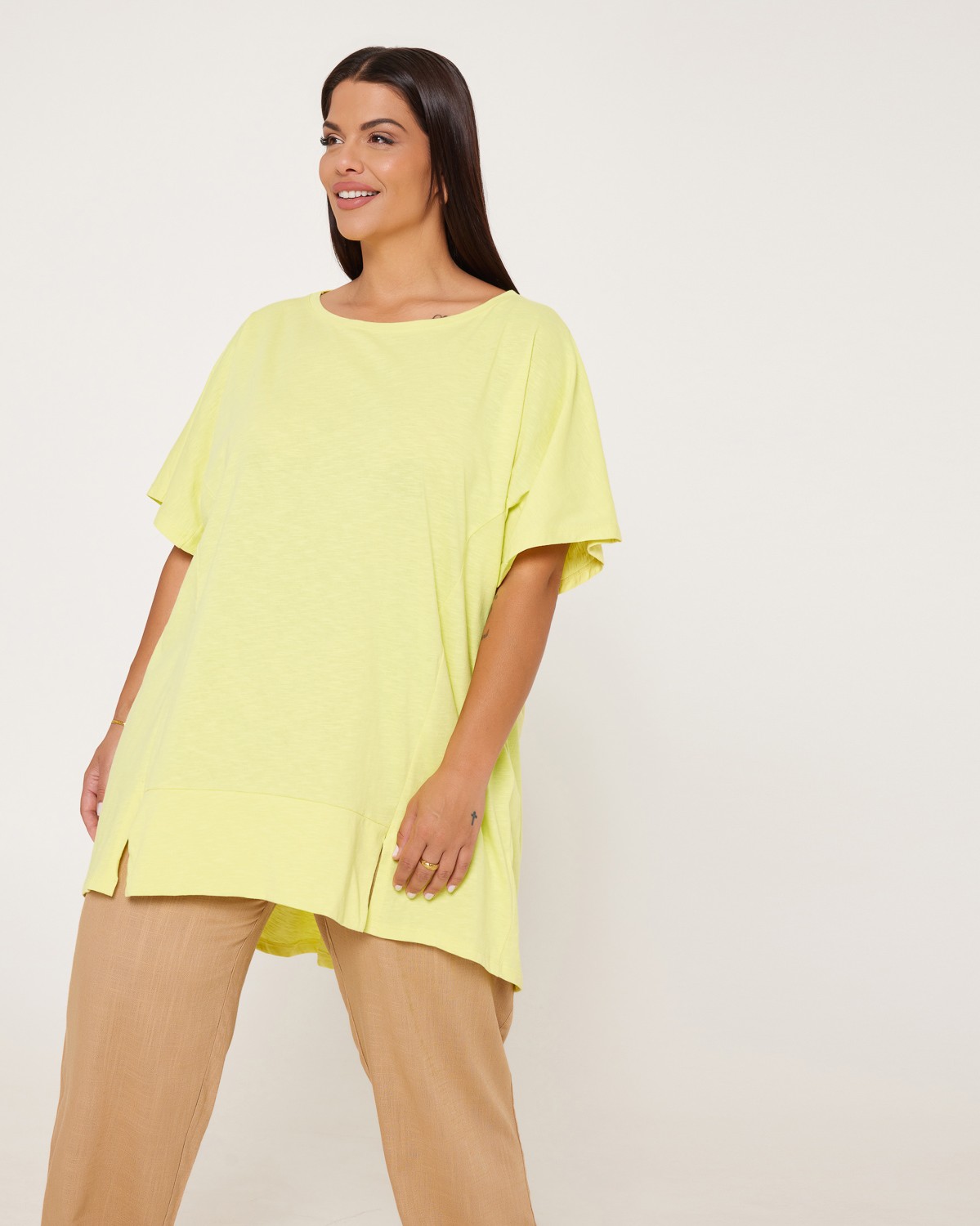 Τ-Shirt Oversized Με Σούρα Πίσω Λεμονί New