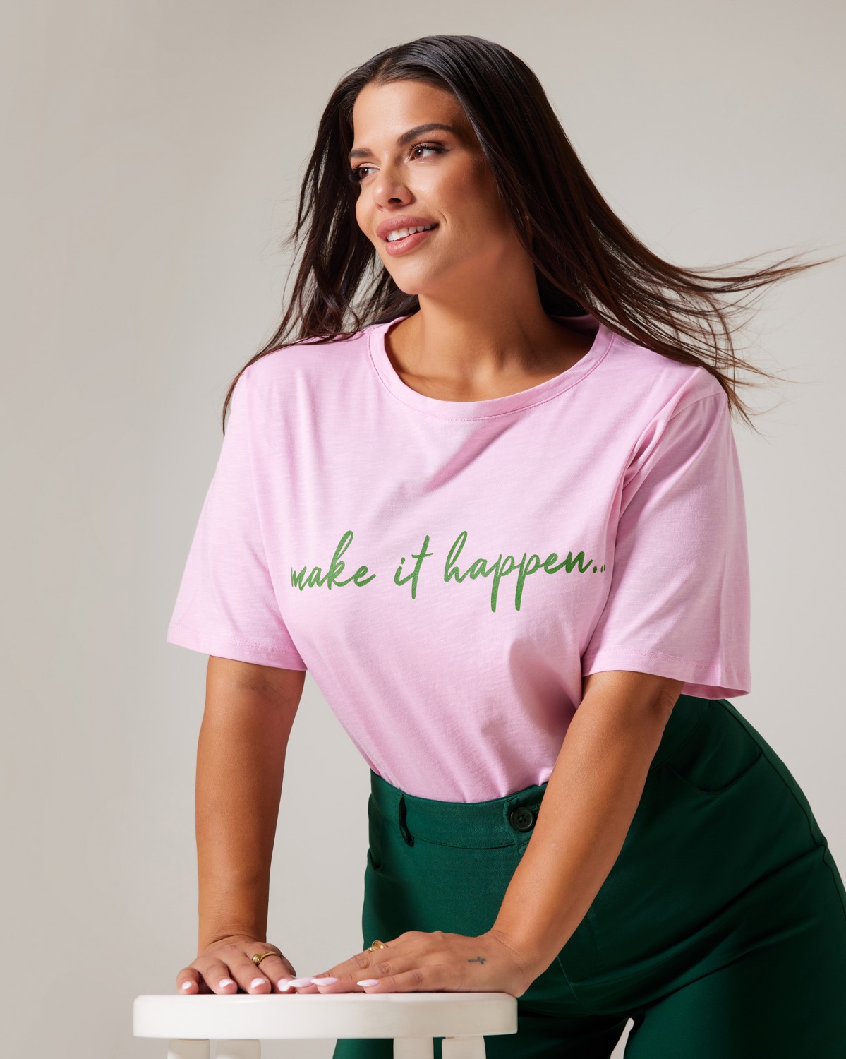 Τ-Shirt 'Make It Happen' Purple Pink