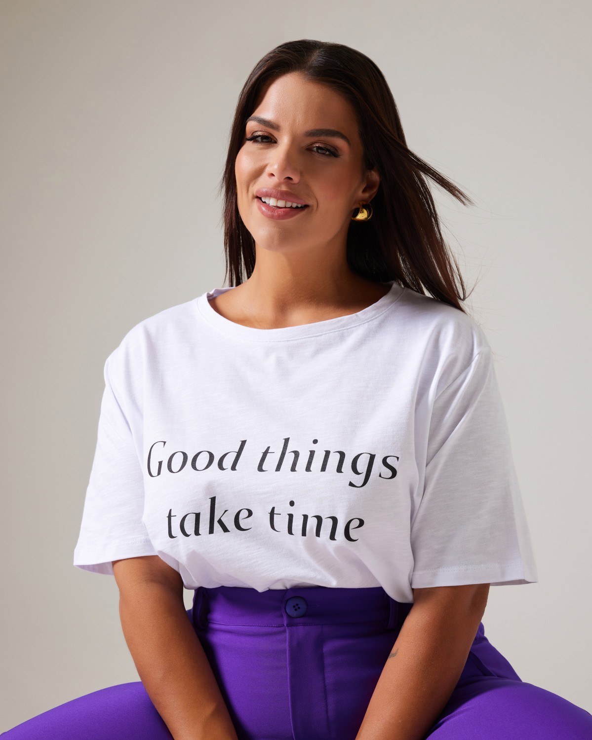 Τ-Shirt 'Good Things Τake Time' Λευκό